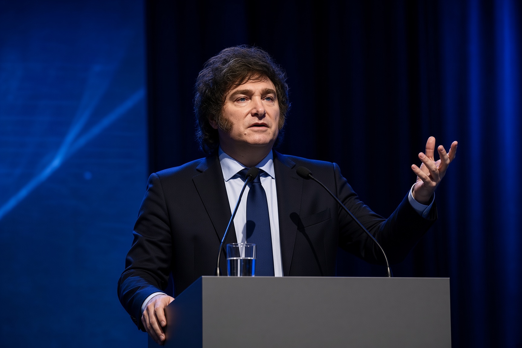 President Milei speaking at a podium