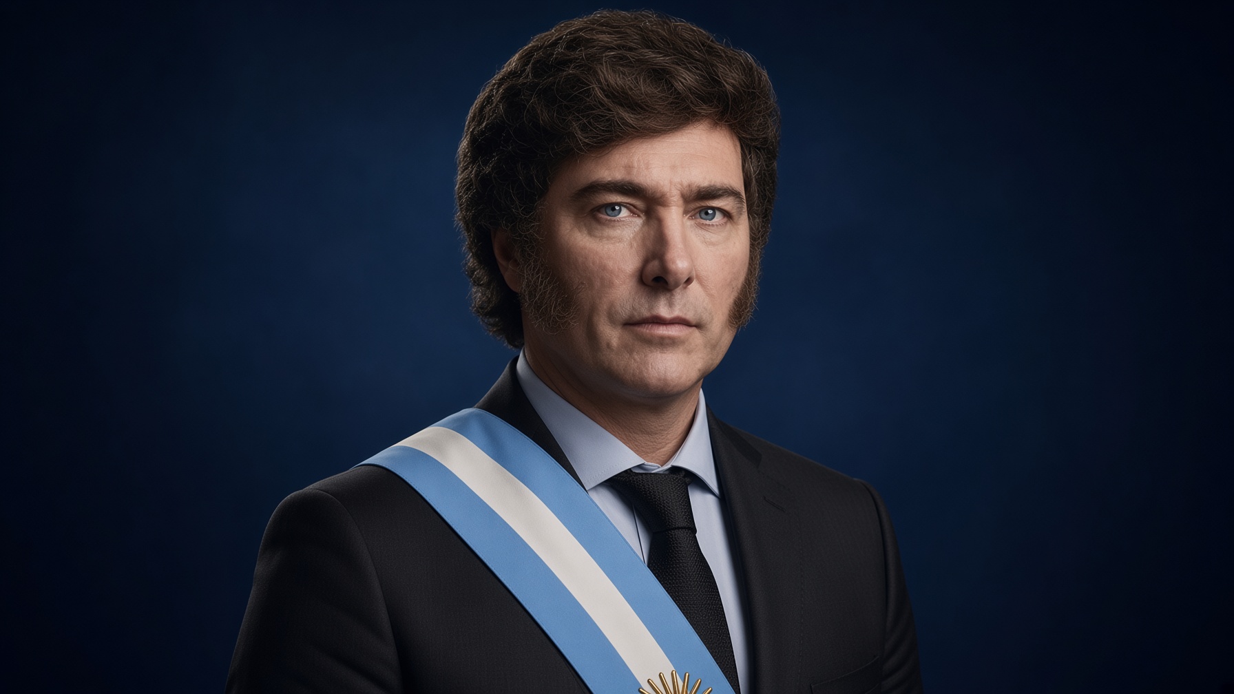 Official-style portrait of President Javier Milei in the presidential sash